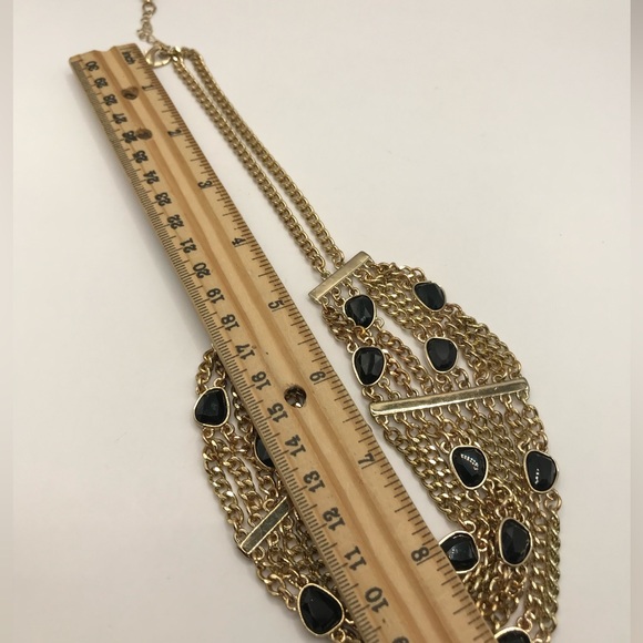 Gold-Tone and Black Cabochons Multi Layered Chain Necklace - Picture 5 of 8